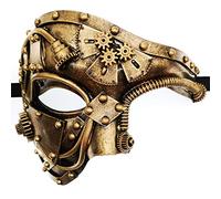 Ubauta Máscara veneciana de Cyborg de metal Steampunk, máscara de disfraces de oro para fiesta de disfraces de Halloween/Phantom Of The Opera/Mardi Gras Ball