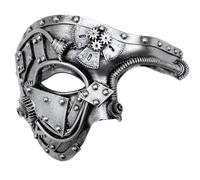 Ubauta Máscara veneciana de Cyborg de Metal Steampunk, máscara de mascarada plateada para fiesta de disfraces de Halloween/Phantom Of The Opera/Mardi Gras Ball