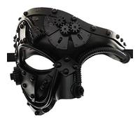 Ubauta Máscara veneciana de Cyborg de metal Steampunk, máscara negra de disfraces para fiesta de disfraces de Halloween/Phantom Of The Opera/Mardi Gras Ball