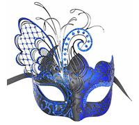 Ubauta Máscara veneciana de metal con diamantes de imitación de mariposa azul/negra para mascarada/fiesta de Mardi Gras/baile de disfraces sexy/boda