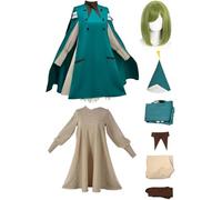 Ubaywey Disfraz de bruja de Atelier para cosplay, sombrero, abrigo, conjunto completo para mujer, trajes de Halloween (verde + peluca, XL)