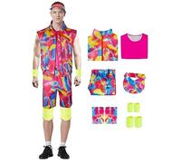 Ubaywey Mens 80s Outfit Hippie Disco Beach Hawaiian Beach Party Disfraces Trajes Halloween Retro Cosplay Ropa (L, Pink), A150KEN