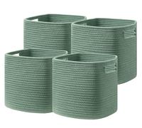UBBCARE Set of 4 Storage Basket-13 X 13 X 13 in, Cotton Rope Basket for Shelves, Toys, Book, Cube Storage Bins with Handles, Woven Storage Basket for Organizing, Green