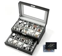 UBBOY Uhrenbox,Caja de Relojes,Caja para de Relojes con Dos Capas | Estuche Relojero Organizador,con tapa de cristal,funda de PU en negro, regalo para un amigo, Día del Padre