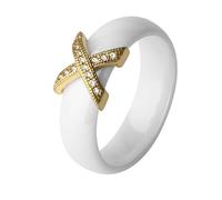 UBBVPKY Anillo De Cerámica Para Mujeres Y Hombres Anillos De Pareja De Circonitas De Cristal En Forma De Cruz De 6Mm, Joyería Navideña, Anillo De Compromiso, Anillos De Aniversario, Blanco 9