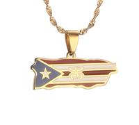 UBBVPKY Collar Con Colgante De Bandera De Puerto Rico Joyería Regalo Para Relaciones A Distancia Para Mujeres Niñas Y Hombres Colorido Collar Con Colgante De Bandera Amarilla De 50Cm