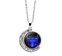 UBBVPKY Collar Con Colgante De Doce Constelaciones Para Hombre Y Mujer Cadena De Suéter Con Luna Giratoria De Doble Cara Joyería De Cumpleaños Collar Astrológico Regalo Para Pareja Tauro