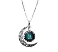 UBBVPKY Collar Con Colgante De Doce Constelaciones Para Hombre Y Mujer Cadena De Suéter Con Luna Hueca A La Moda Joyería Con Signo Del Zodiaco Collar De Astrología De Cumpleaños Regalo De Géminis