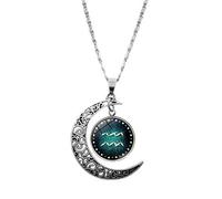 UBBVPKY Collar Con Colgante De Doce Constelaciones Para Hombre Y Mujer Cadena De Suéter Con Luna Hueca A La Moda Joyería Con Signo Zodiacal Collar De Astrología De Cumpleaños Regalo Para Acuario