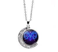UBBVPKY Collar Con Colgante De Doce Constelaciones Para Hombres Y Mujeres Cadena De Suéter Con Luna Giratoria De Doble Cara Joyería De Cumpleaños Collar De Astrología Regalo Para Pareja Ari