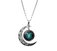 UBBVPKY Collar Con Colgante De Doce Constelaciones Para Hombres Y Mujeres Cadena De Suéter De Luna Hueca De Moda Joyería De Signo Estelar Collar De Astrología De Cumpleaños Regalo Ari