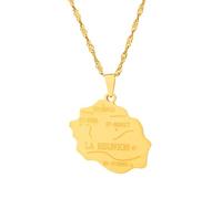 UBBVPKY Collar Con Colgante De Mapa De La Isla Reunión Francia. Joyas Con Encanto Geométrico De Moda. Collar Con Mapa De Ciudad Y País. Estilo Étnico. Regalos De Joyería Para Mujeres Y Hombres.