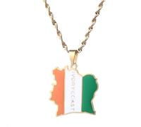 UBBVPKY Collar Con Colgante De Mapa De La República De Costa De Marfil - Mapas Étnicos De Países Banderas Nacionales Para Mujeres Y Hombres Joyería Con Amuleto Patriótico Amarillo 60 Cm