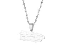 UBBVPKY Collar Con Colgante De Mapa De Puerto Rico Para Hombre Y Mujer Estilo Retro Étnico Con Bandera Y Alfabeto Cadena De Clavícula Joyería Clásica De Hip Hop Regalo De Fiesta Color Blanco 50 Cm