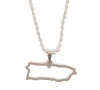 UBBVPKY Collar Con Colgante De Mapa De Puerto Rico Para Hombre Y Mujer Estilo Retro Étnico Con Bandera Y Alfabeto Cadena De Clavícula Joyería Clásica De Hip Hop Regalo De Fiesta Color Blanco 60 Cm