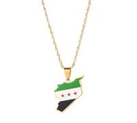 UBBVPKY Collar Con Colgante De Mapa De Siria Joyería Para Mujer Con Patrón De Bandera Collar Unisex Estilo Hip Hop Colgante De Bandera Para Fiesta Amarillo 50 Cm