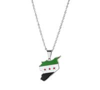UBBVPKY Collar Con Colgante De Mapa De Siria Joyería Para Mujer Con Patrón De Bandera Collar Unisex Estilo Hip Hop Colgante De Bandera Para Fiesta Color Blanco 50 Cm