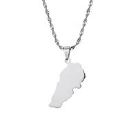 UBBVPKY Collar Con Colgante De Mapa Del Líbano Brillante Popular De La Amistad Joyería De Moda Para Patriotas Mejores Amigos Regalo Blanco 50 Cm