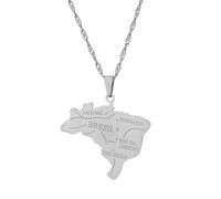 UBBVPKY Collar Con Colgante De Mapa Para Hombre Y Mujer Personalizado Minimalista Con Diseño De Mapa De Brasil Joyería Colgante Retro Geométrico Simple Blanco 50 Cm