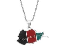 UBBVPKY Collar Con Colgante De Mapa Y Bandera De Afganistán Para Mujer Y Hombre Estilo Retro Estilo Étnico Estilo Suéter Único Accesorios De Joyería Color Blanco 60 Cm