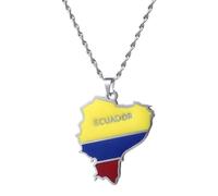 UBBVPKY Collar Con Colgante De Mapa Y Bandera De Ecuador Para Mujer Y Hombre Estilo Retro Estilo Étnico Estilo Suéter Único Joyería Regalo Blanco 60 Cm