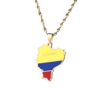 UBBVPKY Collar Con Colgante De Mapa Y Bandera De Ecuador Para Mujer Y Hombre Estilo Retro Estilo Étnico Estilo Suéter Único Joyería Amarillo 60 Cm