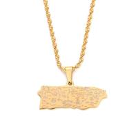 UBBVPKY Collar Con Colgante De Puerto Rico - Cadena De Clavícula Con Dije De Patrón Liso Ajustable Joyería Patriótica Para Mujeres Niñas Y Hombres Amarillo-C 50 Cm