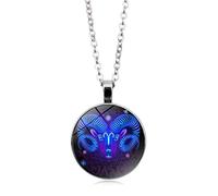 UBBVPKY Collar Con Colgante Doce Constelaciones Para Hombres Mujeres Cadena Suéter Con Piedras Preciosas Tiempo Redondo Moda Joyería Con Signo Zodiaco Collar Astrología Cumpleaños Regalo Ari