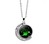 UBBVPKY Collar Con Colgante Luna Hueca Giratoria Que Brilla En La Oscuridad 12 Constelaciones Para Hombre Collar Con Colgante Signo Zodiacal Para Mujer Joyería Astrología Horóscopo Zodiaco Regalo Ari