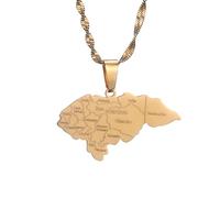 UBBVPKY Collar Con El Mapa De Honduras Para Hombre Y Mujer - Colgante Unisex Con Diseño Geométrico Estilo Étnico Joyería Amarillo 60 Cm