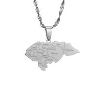 UBBVPKY Collar Con El Mapa De Honduras Para Hombres Y Mujeres - Collar Con Colgante De Mapa Unisex Geométrico Estilo Étnico Joyería Regalos Blanco 50 Cm