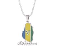 UBBVPKY Collar De San Vicente Y Las Granadinas Para Hombre Y Mujer: Colgante Con Diseño De Mapa De Moda Para Pareja Joyería Creativa Patriótica Color Blanco 60 Cm