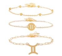 UBBVPKY Pulsera De 3 Piezas Con Las 12 Constelaciones Del Zodiaco Para Mujer, Ideal Para Bodas, Novias, Horóscopos, Astrología, Abalorios De Amistad, Pulsera Ajustable Para Géminis