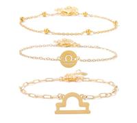 UBBVPKY Pulsera De 3 Piezas Con Las 12 Constelaciones Del Zodiaco Para Mujer, Ideal Para Bodas, Novias, Horóscopos, Astrología, Abalorios De Amistad, Pulsera Ajustable Con Diseño De Libra