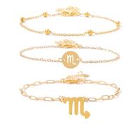 UBBVPKY Pulsera De 3 Piezas Con Las 12 Constelaciones Del Zodiaco Para Mujer, Ideal Para Bodas, Novias, Horóscopos, Astrología, Abalorios De Amistad, Pulsera Ajustable De Escorpio
