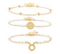 UBBVPKY Pulsera De 3 Piezas Con Las 12 Constelaciones Del Zodiaco Para Mujer, Ideal Para Bodas, Novias, Horóscopos, Astrología, Pulsera De Amistad, Pulsera Ajustable Con Dije De Tauro