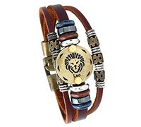 UBBVPKY Pulsera De Cuero Punk Vintage Para Hombre Y Mujer Con Constelación Pulsera Espiritual Tejida A Mano Con Signos Del Zodíaco Regalos De Joyería Para Pareja Leo