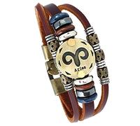 UBBVPKY Pulsera De Cuero Punk Vintage Para Hombre Y Mujer Con Constelación Pulsera Espiritual Tejida A Mano Con Signos Del Zodíaco Regalos De Joyería Del Horóscopo Para Pareja