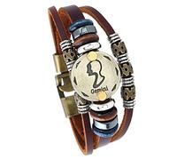 UBBVPKY Pulsera De Cuero Punk Vintage Para Hombre Y Mujer Con Constelación Pulsera Espiritual Tejida A Mano Con Signos Del Zodíaco Regalos De Joyería Para Pareja Géminis