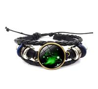 UBBVPKY Pulsera De Espíritu De Los Signos Del Zodíaco, Pulsera De Cuero Ajustable Multicapa De Las Doce Constelaciones Del Zodíaco, Pulsera De Manifestación Serena Para Mujeres Y Hombres, Ari