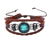 UBBVPKY Pulsera De Los Signos Del Zodíaco, Pulsera Astrológica, Pulsera De Cuero Ajustable Multicapa Tejida A Mano Con Las 12 Constelaciones Del Zodíaco, Para Hombres Y Mujeres, Unisex, Acuario