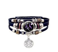 UBBVPKY Pulsera De Los Signos Del Zodíaco, Pulsera De Cuero Ajustable Multicapa De Las Doce Constelaciones, Pulsera Del Zodíaco Que Brilla En La Oscuridad Para Mujeres Y Hombres, Géminis