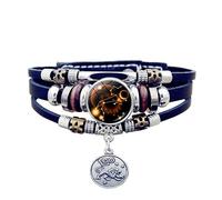 UBBVPKY Pulsera De Los Signos Del Zodíaco, Pulsera De Cuero Ajustable Multicapa De Las Doce Constelaciones, Pulsera Del Zodíaco Que Brilla En La Oscuridad Para Mujeres Y Hombres, Leo