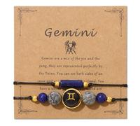 UBBVPKY Pulsera De Pareja Con Signos Del Zodíaco, Arenisca Azul, 12 Constelaciones, Ajustable, Unisex, Joyería De Astrología Y Horóscopo, Regalos Para Mujeres Y Hombres, Géminis