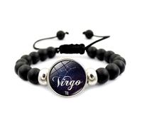 UBBVPKY Pulsera De Pareja Con Signos Del Zodíaco: Pulsera Con Mapa Del Cielo, Pulsera Ajustable Con Cuentas Negras De Las 12 Constelaciones, Pulsera Del Horóscopo, Joyería Para Virgo
