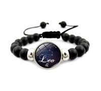 UBBVPKY Pulsera De Pareja Con Signos Del Zodíaco: Pulsera Con Mapa Del Cielo, Pulsera Ajustable Con Cuentas Negras De Las 12 Constelaciones, Pulsera Del Horóscopo, Joyería, Leo