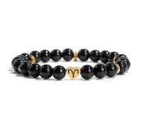 UBBVPKY Pulsera Elástica Con Cuentas De Obsidiana De 8Mm Para Parejas, Con 12 Constelaciones Del Zodiaco, Para Mujeres Y Hombres, Con Forma De Corazón, Joyería De Astrología Y Horóscopo