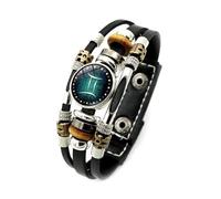 UBBVPKY Pulsera Luminosa De 12 Constelaciones: Pulsera De Cuero Punk Vintage En Capas Con Signos Del Zodiaco, Pulsera Que Brilla En La Oscuridad Para Hombres Y Mujeres, Géminis