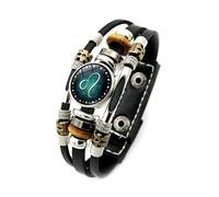 UBBVPKY Pulsera Luminosa De Las 12 Constelaciones: Pulsera De Cuero Punk Vintage En Capas Con Signos Del Zodiaco, Pulsera Que Brilla En La Oscuridad Para Hombres Y Mujeres, Leo