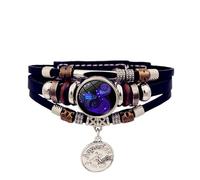 UBBVPKY Pulsera Luminosa De Signos Del Zodíaco, Pulsera De Cuero Sintético Multicapa Ajustable Con Las 12 Constelaciones, Joyería Que Brilla En La Oscuridad, Regalo Para Mujeres Y Hombres, Acuario